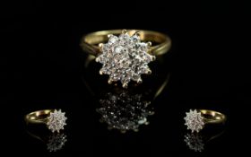 Ladies 18ct Gold - Attractive Diamond Set Cluster Ring. Full Hallmark for 18ct - 750. The Diamonds