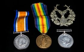 World War I Trio of Military Medals, awarded to S-12858 Pte P Duncan. 1. 1914 - 1918 Medal, 2. Great