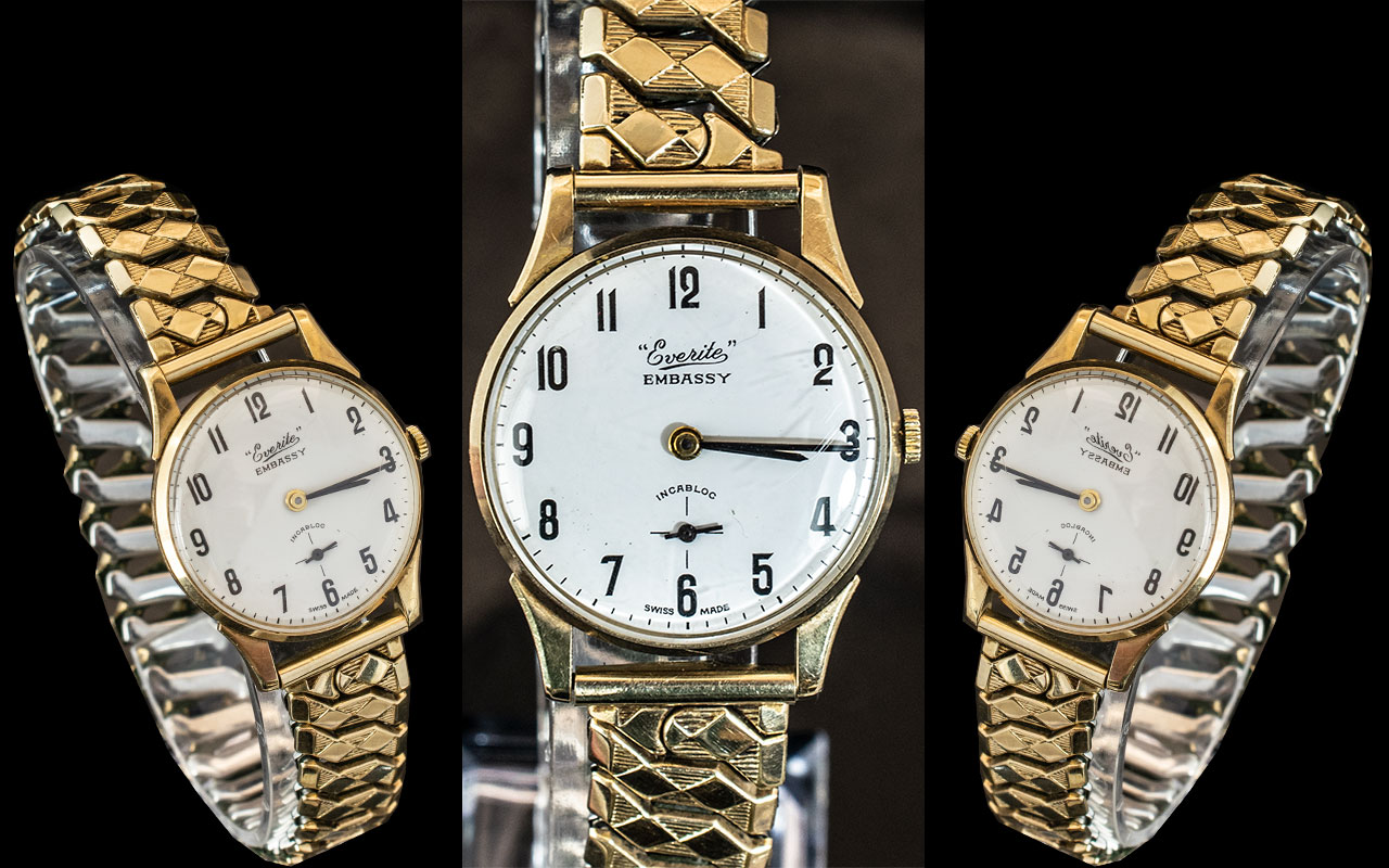 Everite - Embassy Incabloc 9ct Gold Cased Mechanical Wrist Watch, Model 51, With Excalibur 12ct Gold