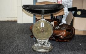 Salter Shop Display Spring Balance With Tin Pan. Height 17 inches.