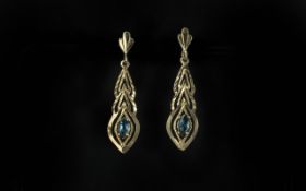 9ct Gold Aquamarine Set Drop Earrings, an attractive set with aquamarines of good colour and