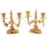 Pair of French ormolu two-light candelabra, late 19th Century