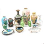 Cloisonne vases and Canton enamel,