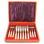 Set of six silver plated fish knives and forks,