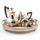 Four-piece silver-plated tea service, and a silver-plated tray.
