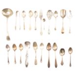 Pair of Irish silver grapefruit spoons, and other silver and nickel spoons.