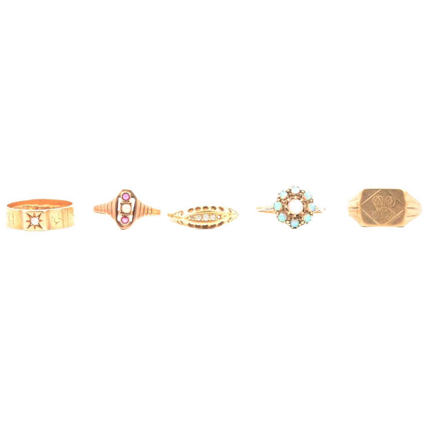 Five vintage gold dress rings.