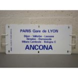 French SNCF railway train plate sign 'Paris Gare de Lyon / Ancona'