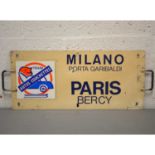 French SNCF railway train metal plate sign 'Paris Bercy / Milano Porta Garibaldi'