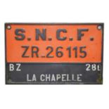 French cast metal locomotive number plate tenderplate, SNCF ZR_26115 'La Chapelle'