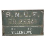 French cast metal locomotive number plate tenderplate, SNCF ZR_25341 'Villeneuve'