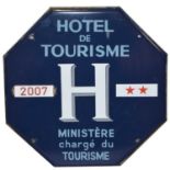 Original French enamel sign, 'Hotel Tourisme H Ministere charge du Tourisme'