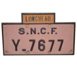 French cast metal number plate locomotive tenderplate, SNCF Y.7677 'Longue Au'