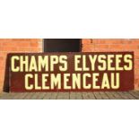 Very large original French railway station enamel sign 'Champs Elysees - Clemenceau'