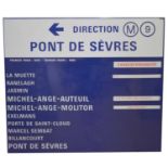 Large original French railway station enamel directions sign, 'M9 Pont De Sevres