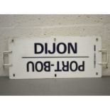 French SNCF railway metal plate sign 'Dijon / Port-Bou / Paris Gare se Lyon / Besancon'