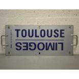 French SNCF railway train metal plate sign 'Paris - Austerlitz / Brive Toulouse / Limoges'