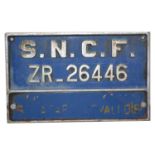 French cast metal locomotive number plate tenderplate, SNCF ZR_26446