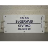 French SNCF railway train metal plate sign 'Calais / Bourg St Maurice / Calais / St-Gervais'