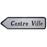 Original French railway station / road enamel arrow sign, 'Centre Ville'