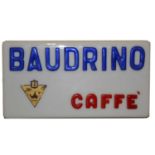 Original railway station cafe sign 'Baudrino Caffee', unlimited plastic case.