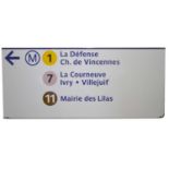 Original French railway station enamel directions sign 'M 1 7 11'