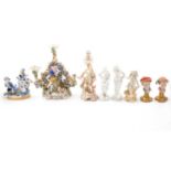 Dresden porcelain candlestick group, other Continental figures,