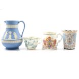 Belleek porcelain basket, Wedgwood Jasperware, teaware, etc.