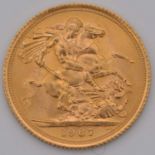 Elizabeth II gold Sovereign coin, 1967, 8g.