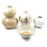 Chinese buff-coloured stoneware double gourd-shape vase and other ceramics.