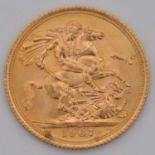 Elizabeth II gold Sovereign coin, 1967, 8g.