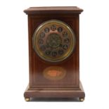 Edwardian inlaid mahogany mantel clock,