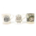 Three 19th century Pearlwear mugs, Order of Oddfellows transfers