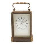 French brass corniche-type carriage clock,