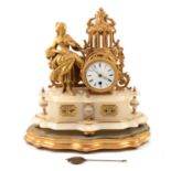 French gilt metal and alabaster mantel clock,