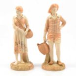 Pair of Royal Worcester French fisherman and companion figurine.