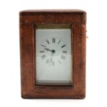 French brass cased carriage clock, in a Morocco case,