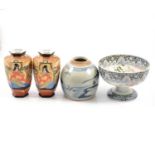 Korean storage jar, Satsuma style vase on stand, Doulton stoneware vase, etc
