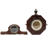 American brass inlaid rosewood octagonal shape wall clock; and a small hat clock,