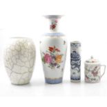 Porcelaine Royale vase, Oriental brush pot, modern Chinese lidded tankards and other vases.
