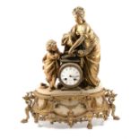 French gilt metal and alabaster mantel clock,