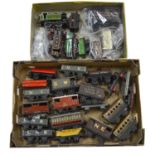 Hornby O gauge model railways, two trays including three locomotives