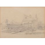 Frederick Cecil Jones, Barge on the stocks; and another drawing