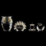 Collection of glass animal ornaments and paperweights, including Swarovski