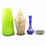 Three decorative glass vases, etc