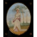Regency embroidery images, 'Four Girls Dancing', and 'Lady with Trees'