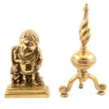 Brassware, including door stop in the shape of a court jester.