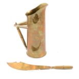 Trench art jug and knife, pair of brass candelabra, and Bartholomew's New Reduced Survey Maps.