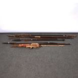 Polynesian wooden fishing spears and tribal spears