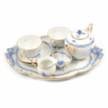 Herend Hungary 'Chinese Bouquet / Apponyi Blue' AB pattern tea set for two.